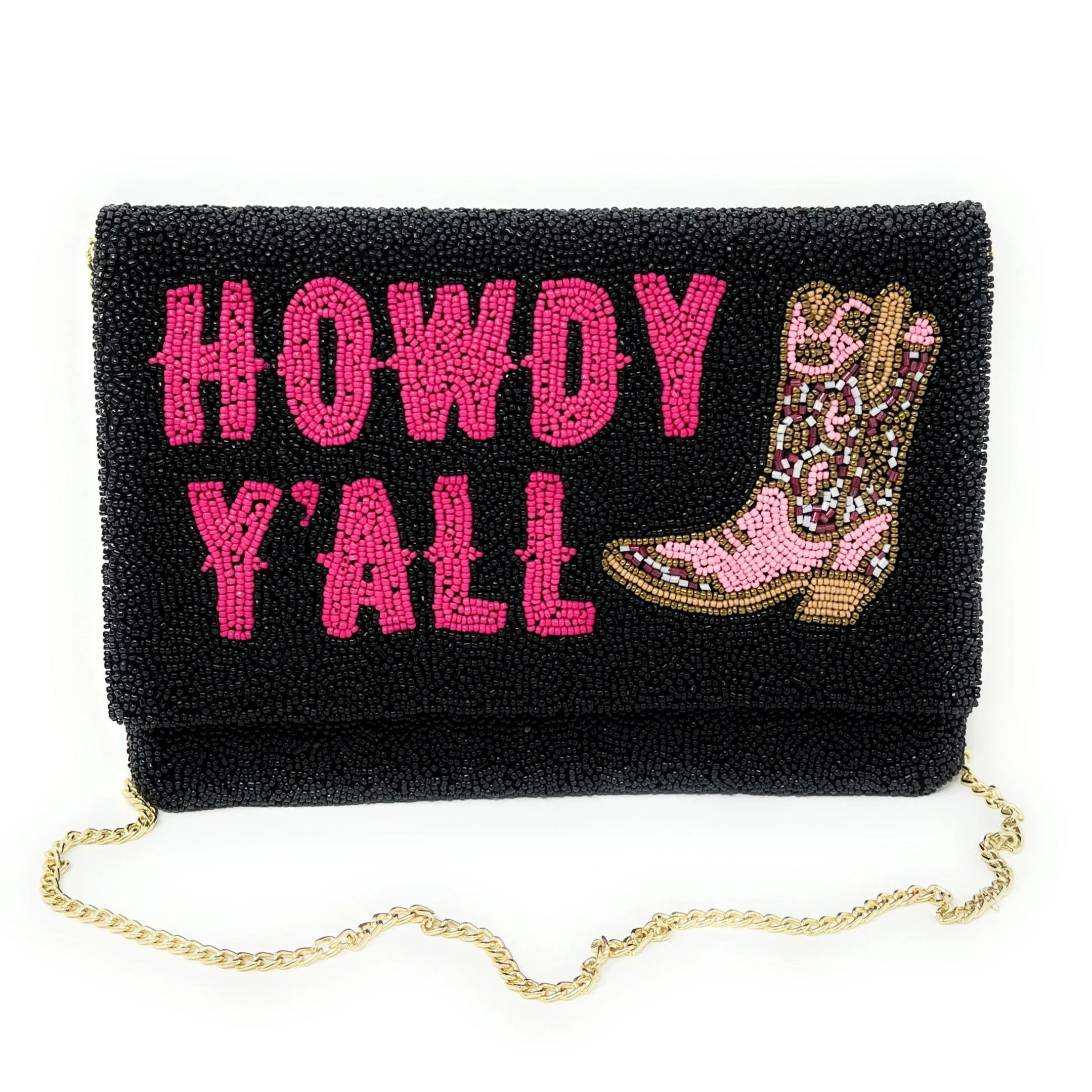 Howdy Beaded Clutch Purse (Black)