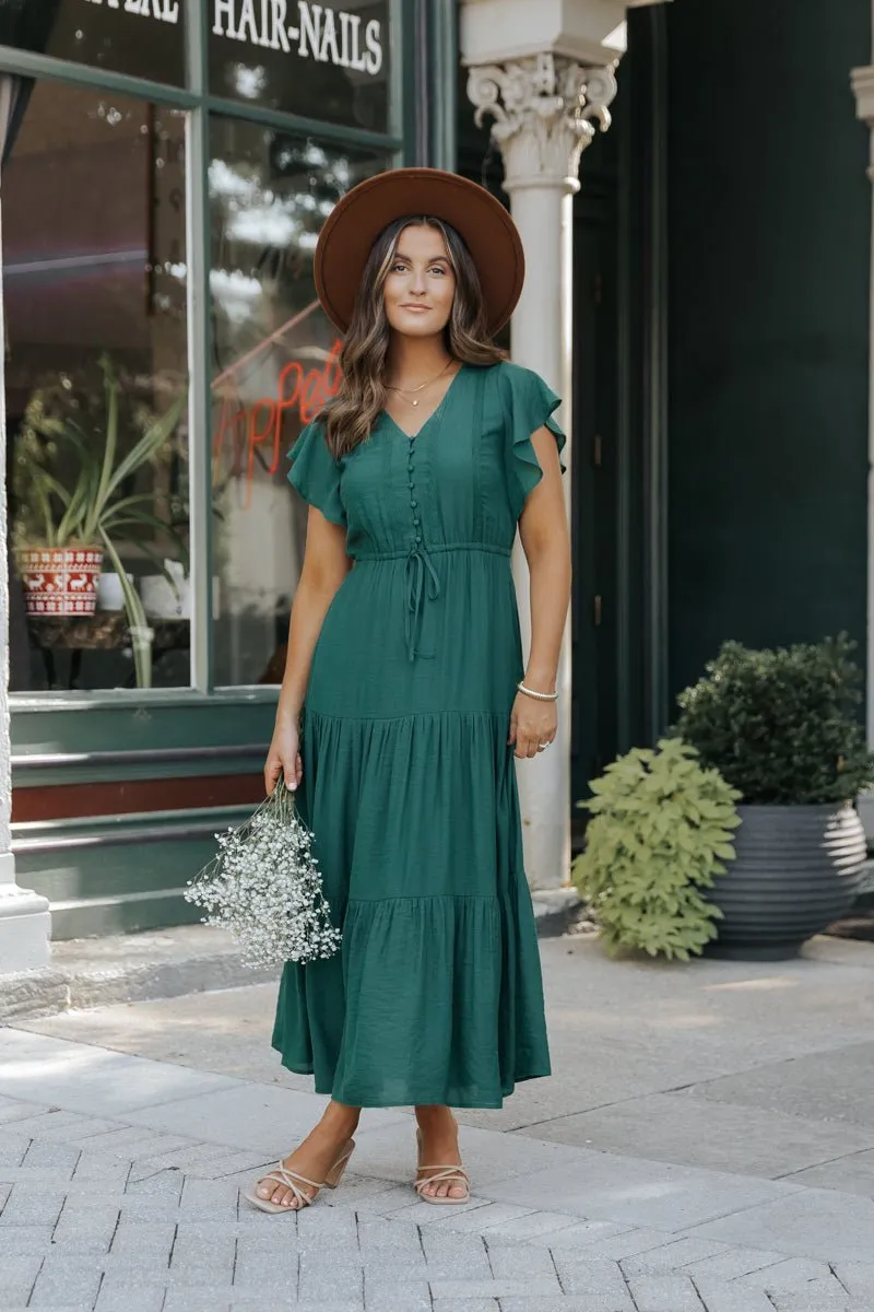 Hunter Green Lace Tiered Maxi Dress - FINAL SALE