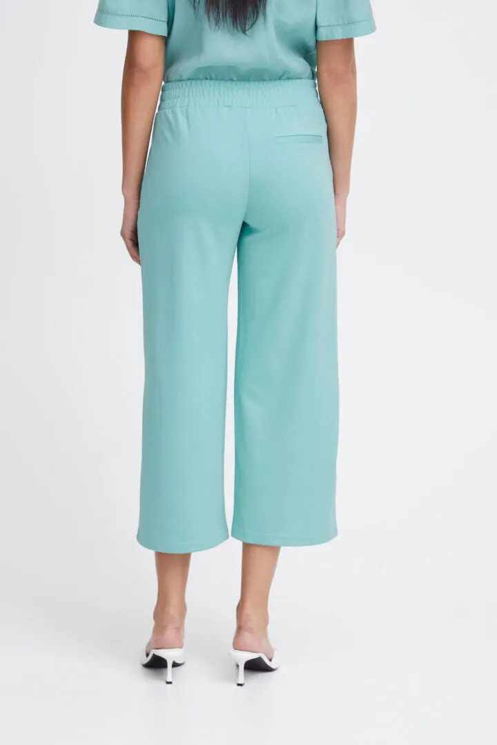 Ichi Kate Sus Wide Leg Cropped Trousers-Nile Blue-20116301