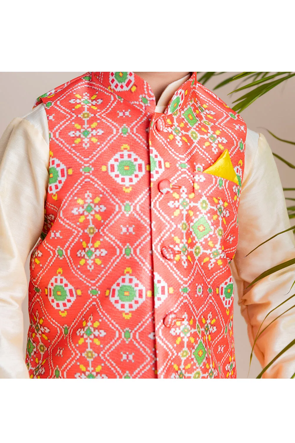 Ikkat printed jacket printed with kurta pyjama set