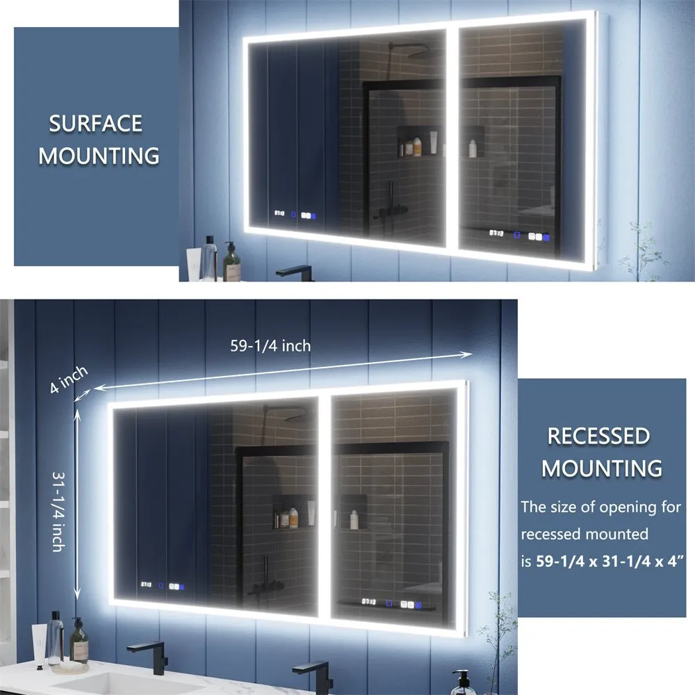 Illusion 60" x 32" LED Lighted Medicine Cabinet with Magnifiers Front and Back Light