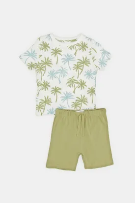 Infant Boys Ivory And Green Pyjama Set (2 Piece)