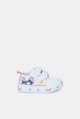 Infant Girls White Double Velcro Sneakers