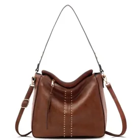 INOVERA Faux Leather Women Handbags Shoulder Hobo Bag Purse With Long Strap (Brown)