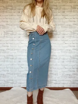 Irregular Buttoned Denim High-Rise Maxi Skirt