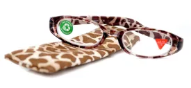 Isabella, (Premium) Reading Glasses, Fashion Reader (Giraffe Brown) Print, Oval Shape  4  5 High Magnification, NY Fifth Avenue (Wide Frame)