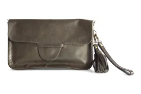 JANE LEATHER CLUTCH IN OLIVE GREY