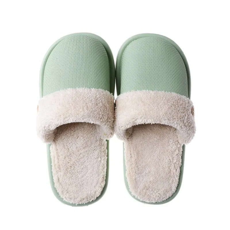 JIANBUDAN Plush warm Home flat slippers Lightweight soft comfortable winter slippers Women&#39;s cotton shoes Indoor plush slippers