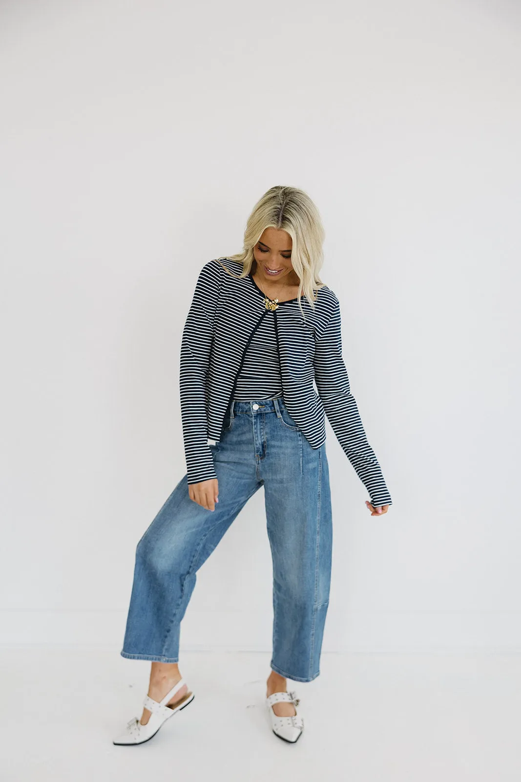 Jillian Stripe Cardigan Set - Navy/Ivory