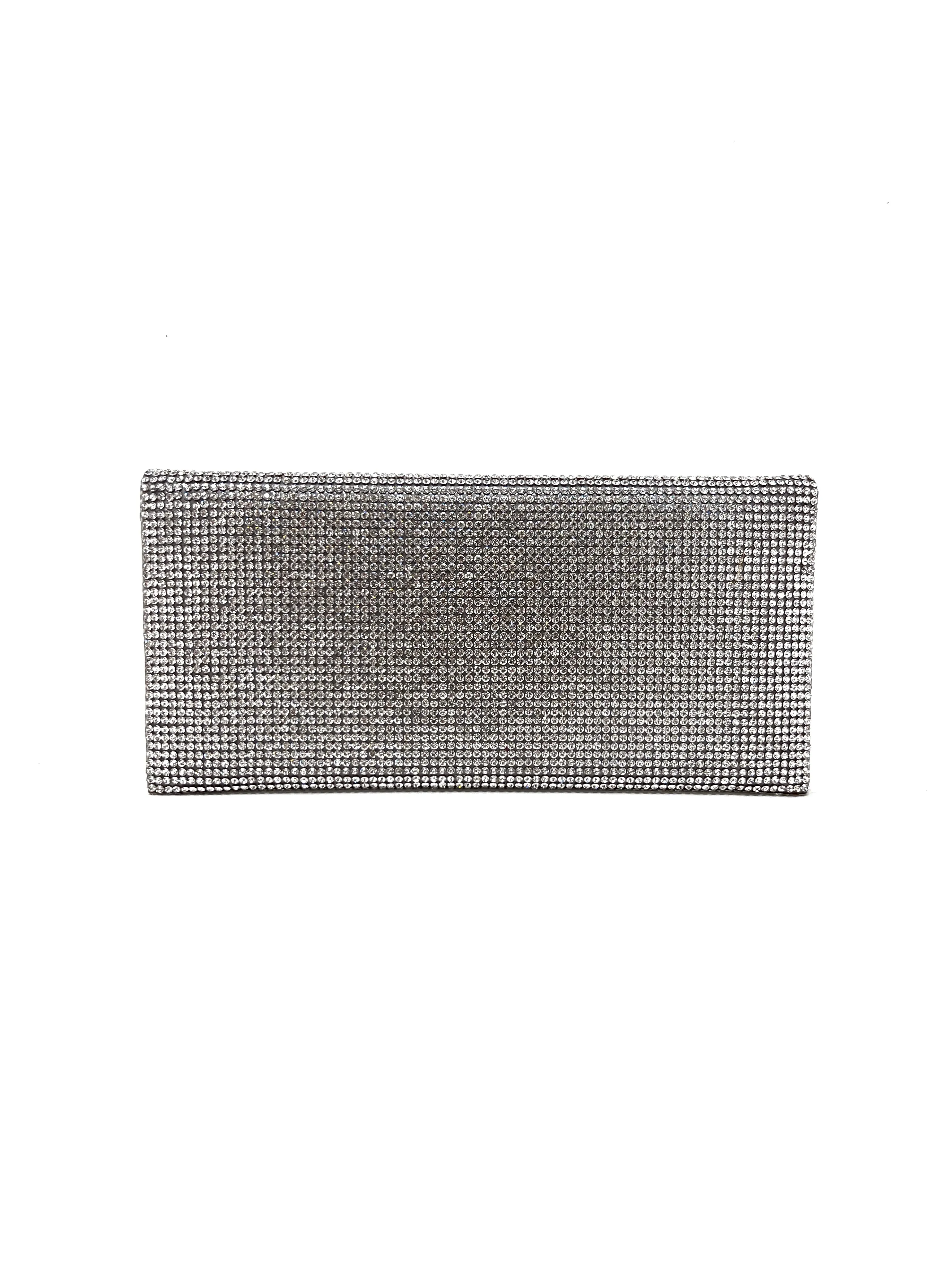 Judith Leiber Silver Envelope Crystal Convertible Clutch