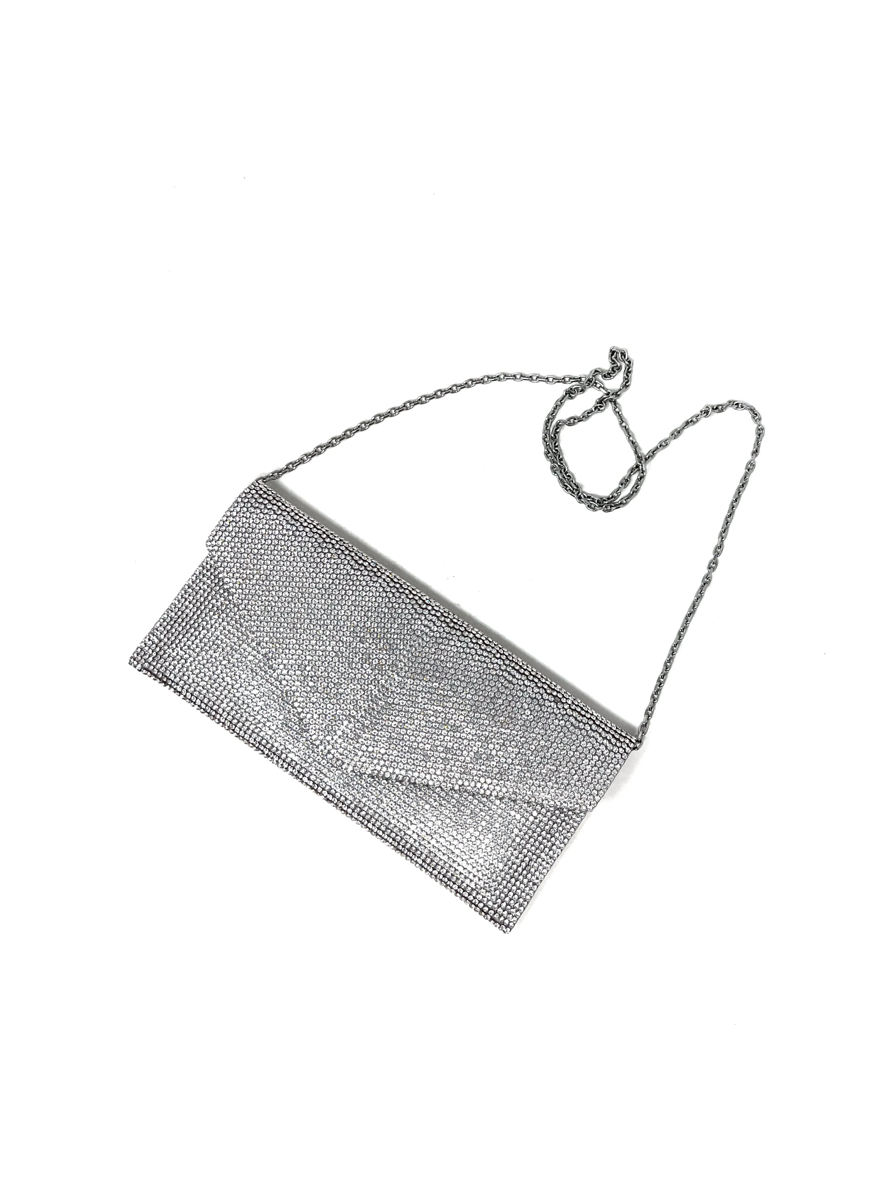 Judith Leiber Silver Envelope Crystal Convertible Clutch