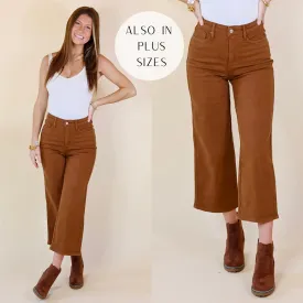 Judy Blue | Sign Me Up Tummy Control Cropped Wide Leg Jeans in Camel Brown (Lots of Sizes)