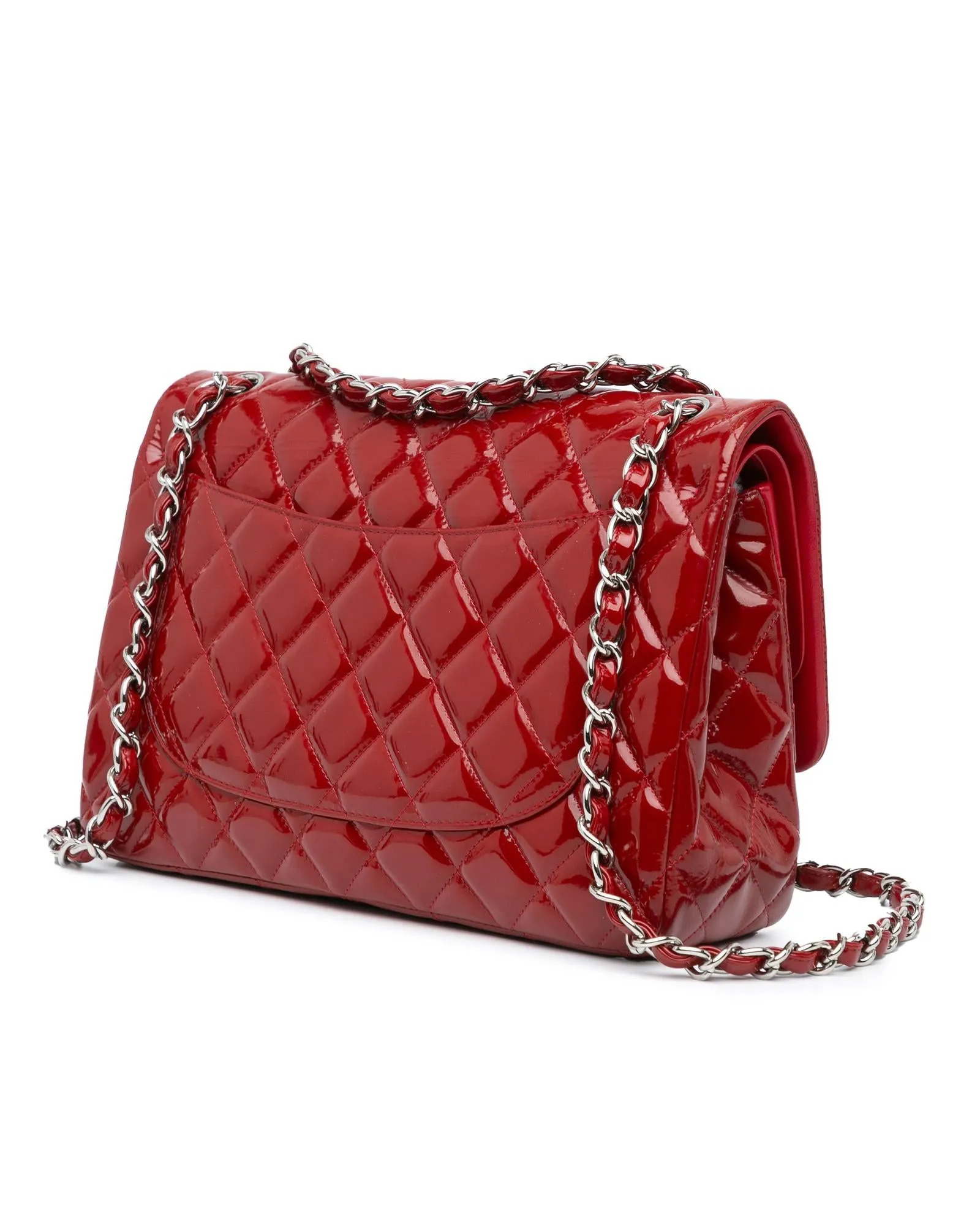 Jumbo Classic Patent Double Flap Bag with Chain Shoulder Straps