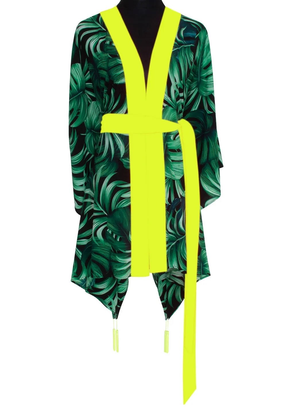 Jungle - Monstera Black / Green Kimono (Neon Yellow)