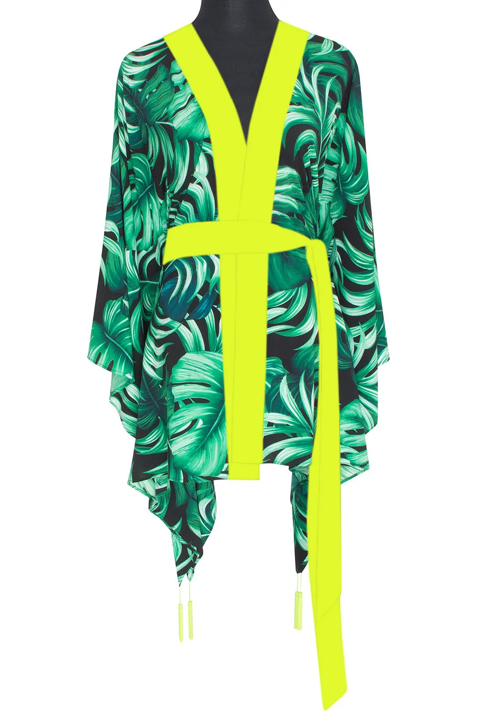 Jungle - Monstera Black / Green Kimono (Neon Yellow)