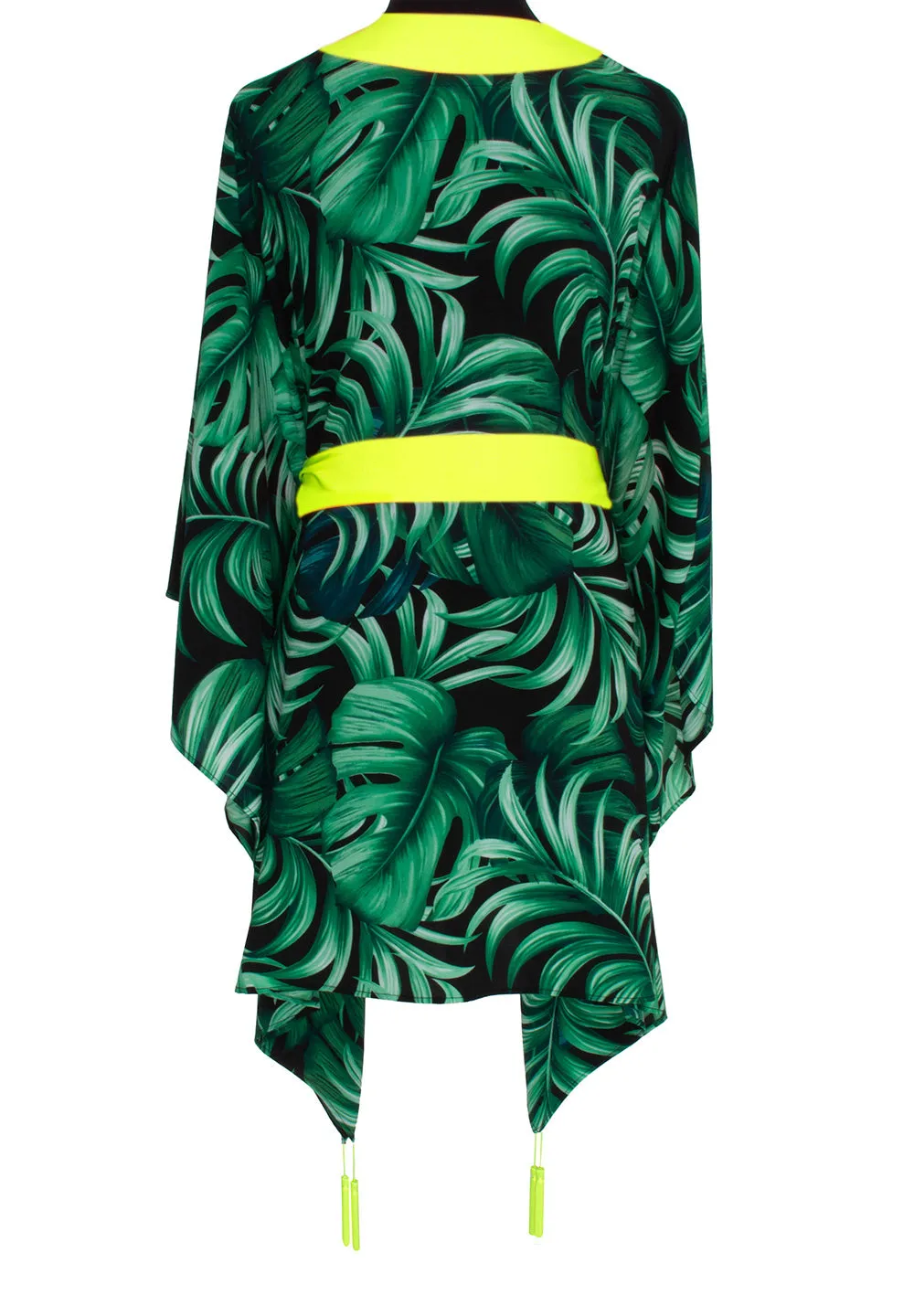 Jungle - Monstera Black / Green Kimono (Neon Yellow)