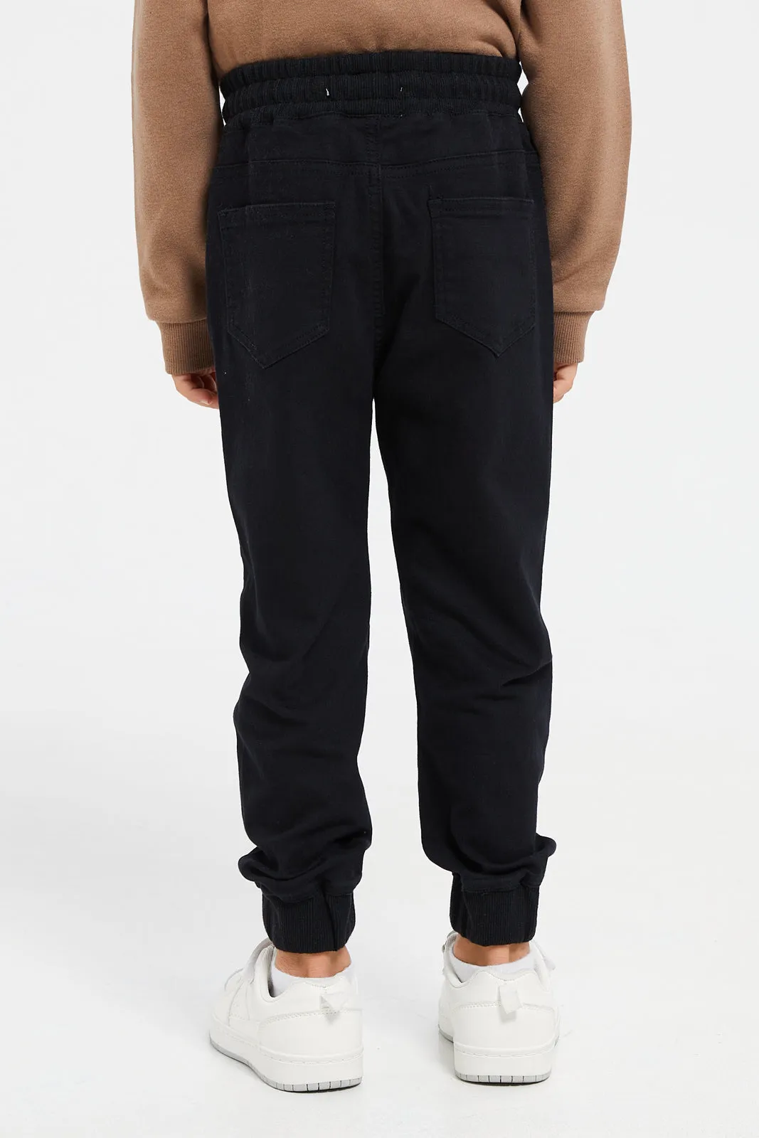 Junior Boys Black Knit Denim Jogger