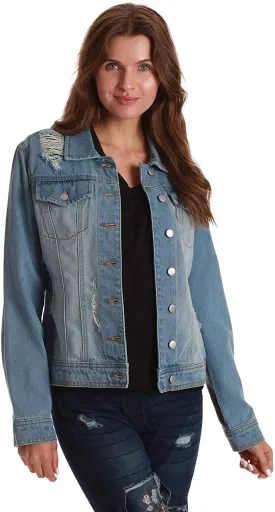 Just Love Denim Jacket for Women Distressed Casual Trucker Jean Jacket