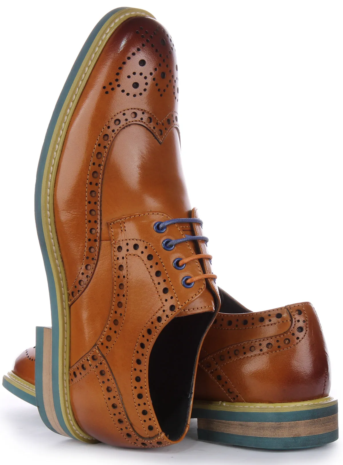 Justinreess England James In Brown Blue Brogues For Men