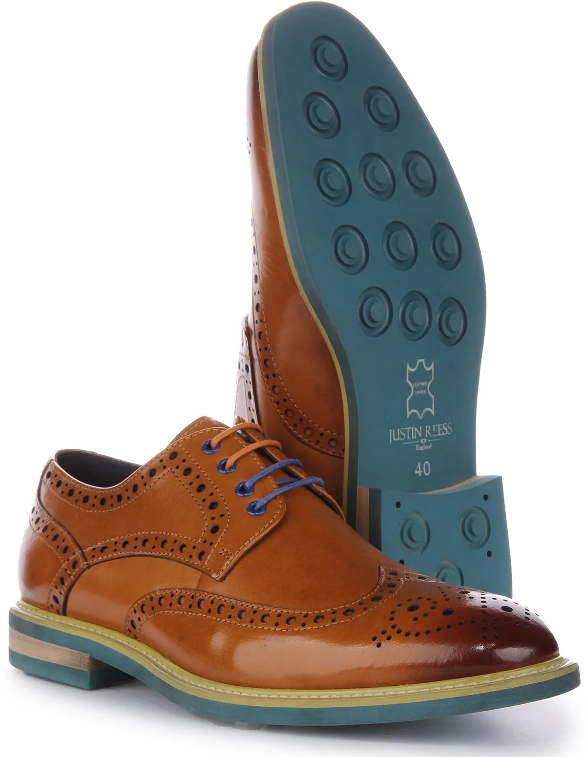 Justinreess England James In Brown Blue Brogues For Men