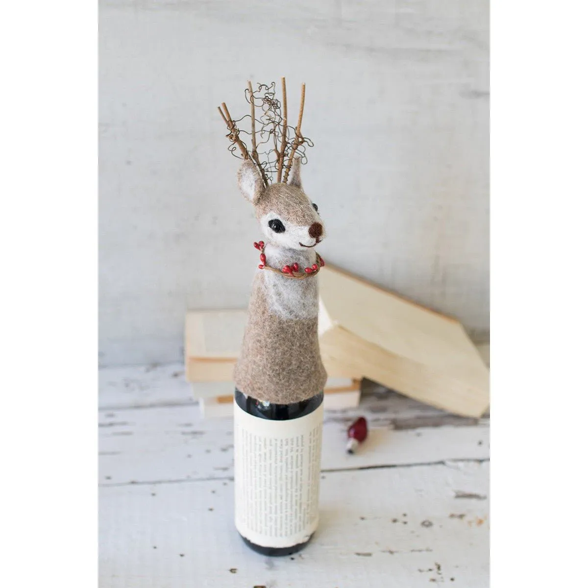 Kalalou felt christmas deer wine topper Set of 4 - CHB2181