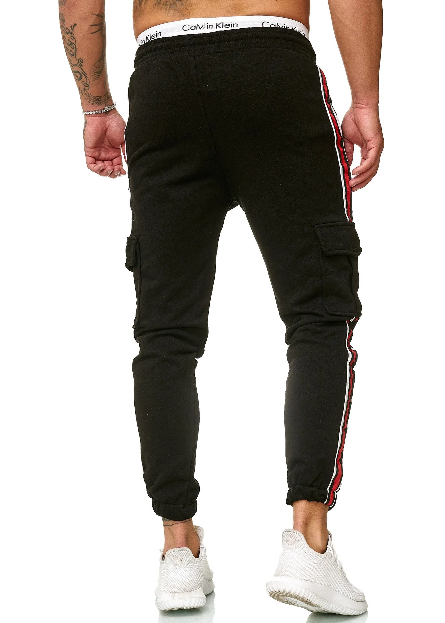 Kanku Stripe Cargo Sweatpants Joggers - Black X102A