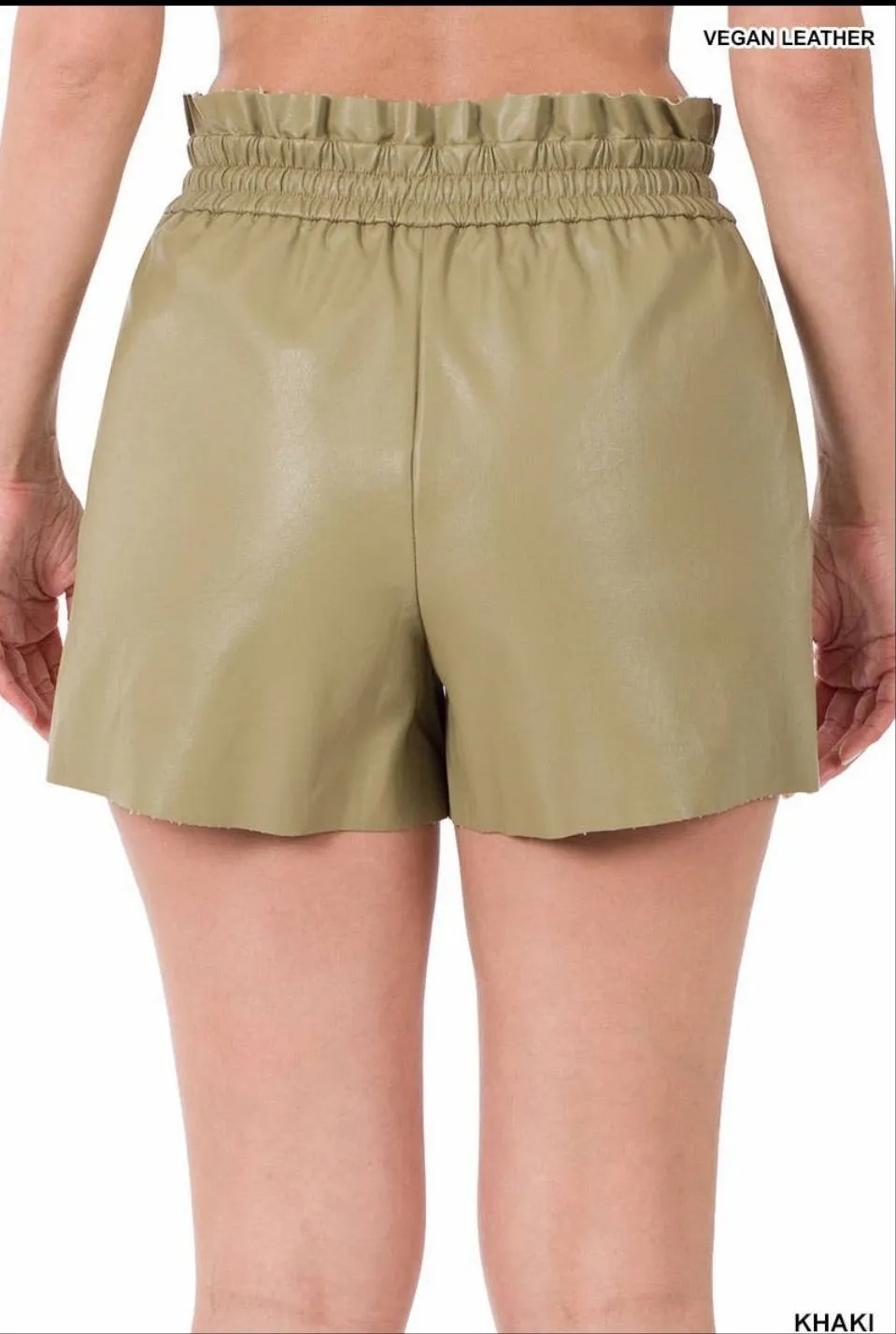 Khaki Faux Leather Shorts