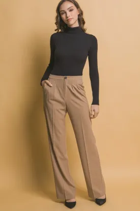 Khaki Formal Striped Straight-Leg Pants