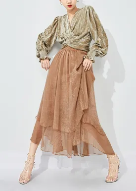 Khaki Layered Tulle A Line Skirts Exra Large Hem Oversized Summer LY0849