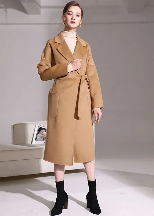 Khaki Woolen Wrap Coat Peter Pan Collar Solid Winter