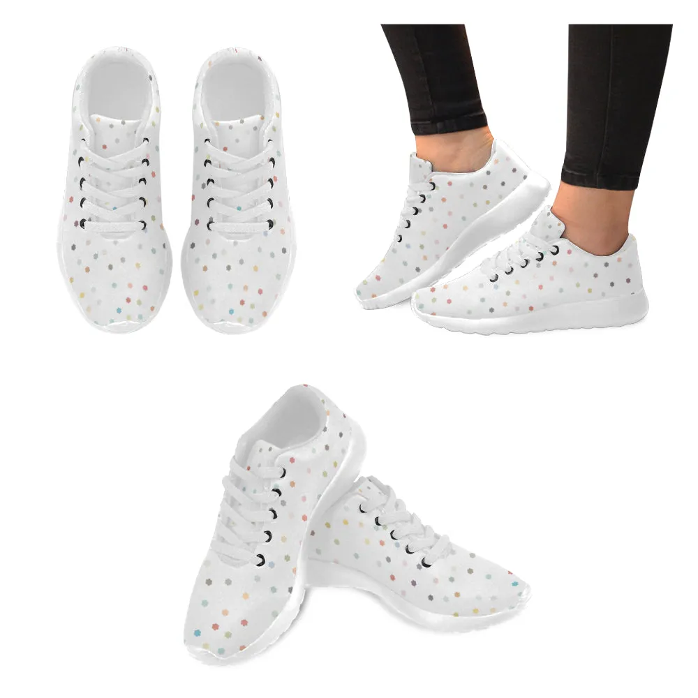 Kid's Rainbow Stars White Polka Print Canvas Sneakers