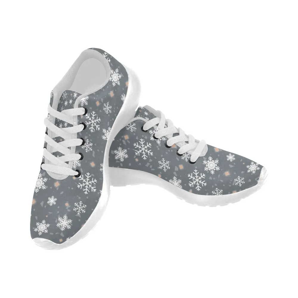 Kid's Snowflake Christmas Print Canvas Sneakers White)