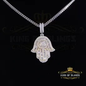 King Of Bling's 4.00ct VVS D Moissanite Baggutte Shape White Silver Hamsa Pendant Men & Women