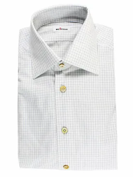 Kiton Dress Shirt White Navy Graph Check 39 - 15 1/2 SALE