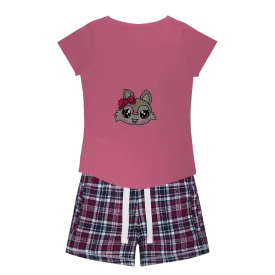 Kitty Face Women's Sleepy Tee and Flannel Short