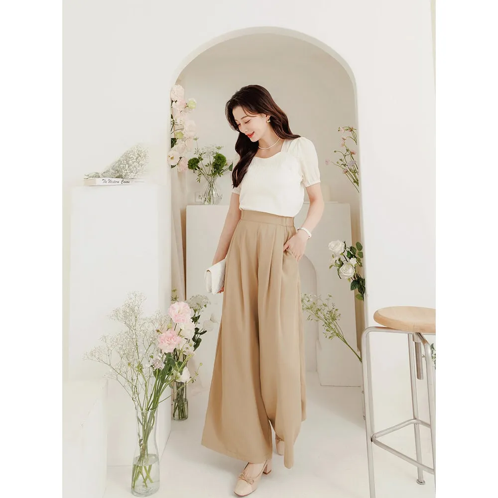 Korean Wrinkle Free High Waist Long Wide Leg Culottes Pants