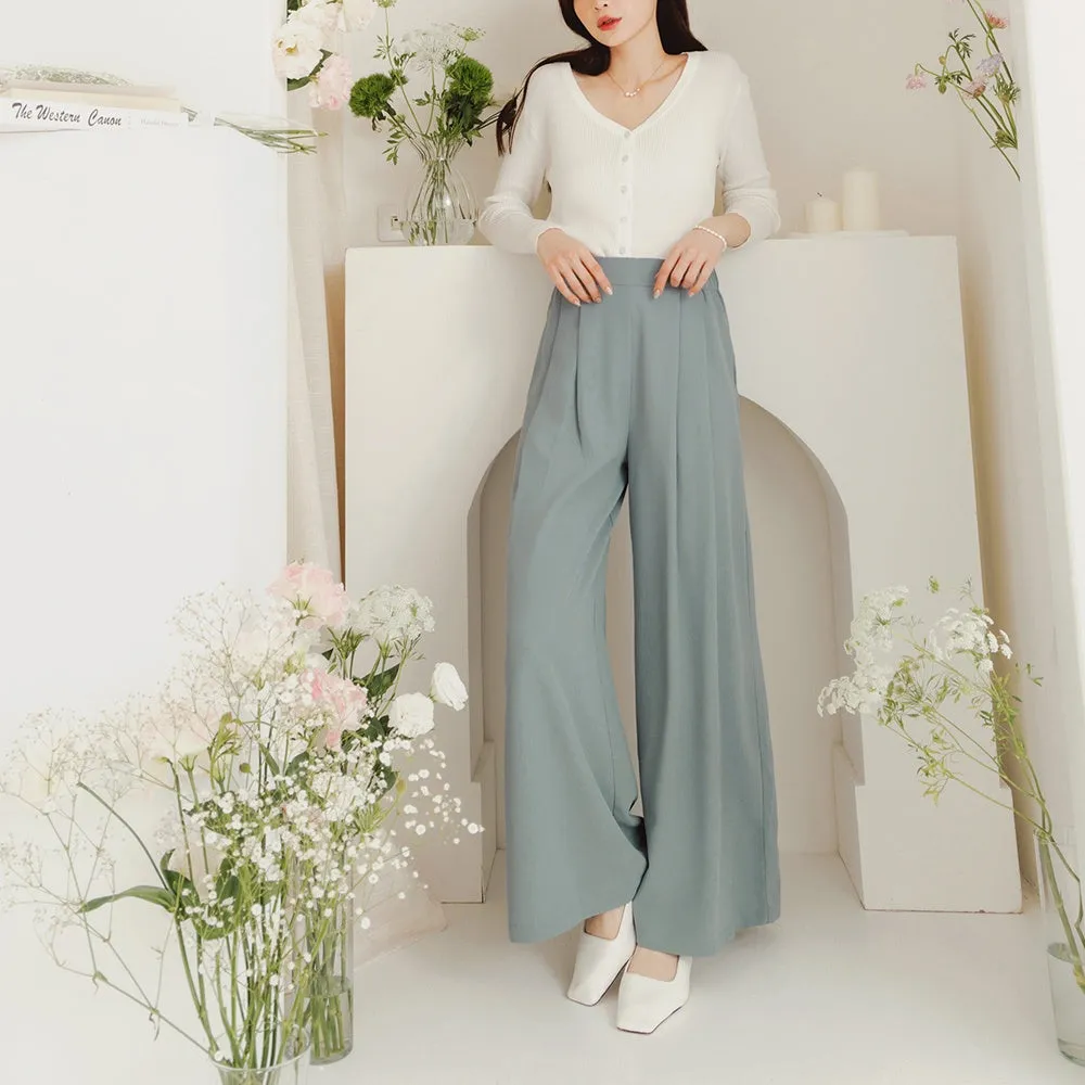 Korean Wrinkle Free High Waist Long Wide Leg Culottes Pants