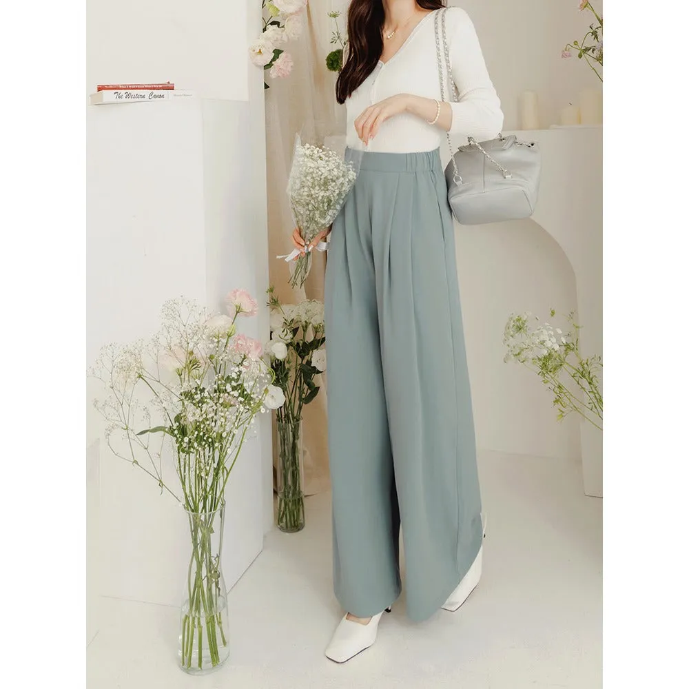 Korean Wrinkle Free High Waist Long Wide Leg Culottes Pants