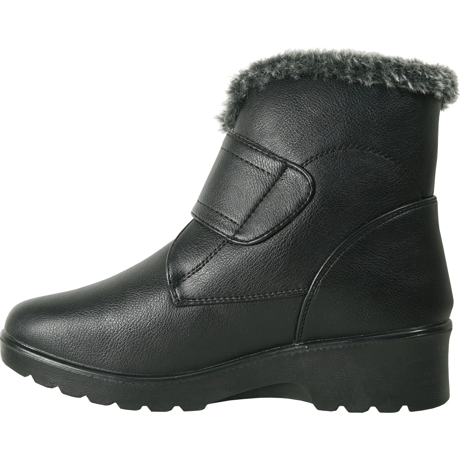 KOZI Women Winter Fur Boot NANCY-6 Ankle Casual Boot Black - with Ice Cleat Outsole