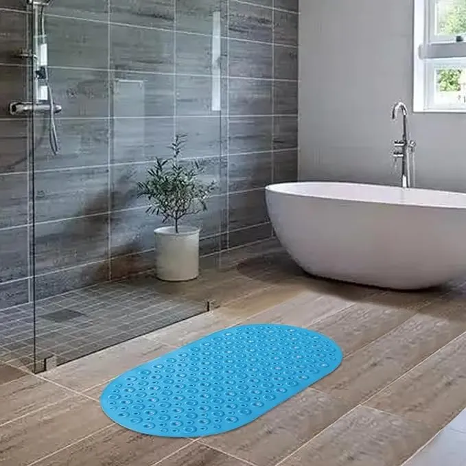 Kuber Industries Bath Mat | PVC Bathroom Mat | Shower Bath Mat | Floor Tub Mat | Bathroom Oval Mud Mat | Anti-Skid Shower Bathroom Mat | Q-02A |Pack of 4| Dark Blue