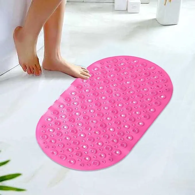 Kuber Industries Bath Mat | PVC Bathroom Mat | Shower Bath Mat | Floor Tub Mat | Bathroom Oval Mud Mat | Anti-Skid Shower Bathroom Mat | Q-02C |Pack of 4| Rose Red