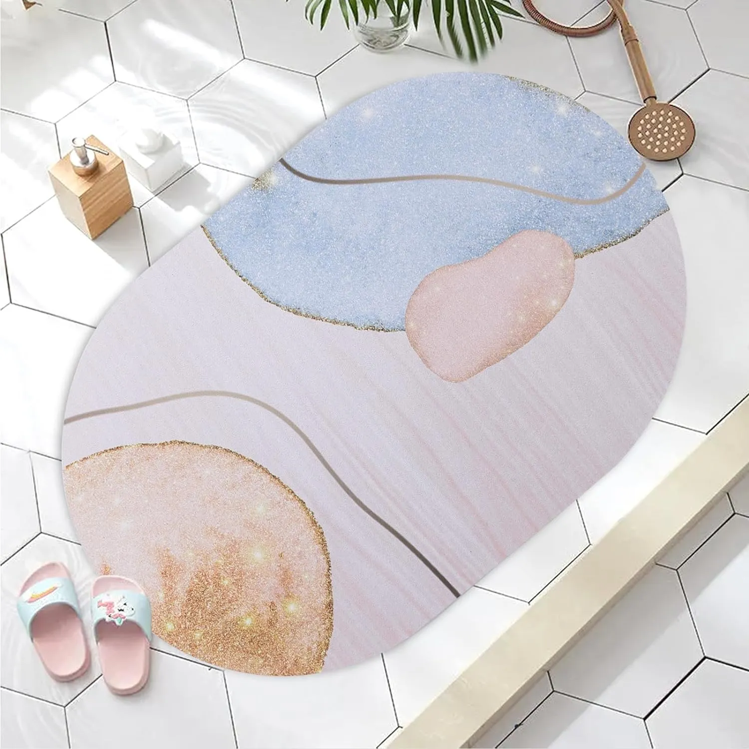 Kuber Industries Bath Mat | PVC Bathroom Mat | Shower Bath Mat | Floor Tub Mat | Diatom Mud Oval Mat | Anti-Skid Shower Bathroom Mat | CF-220813 |Pack of 5| Multi