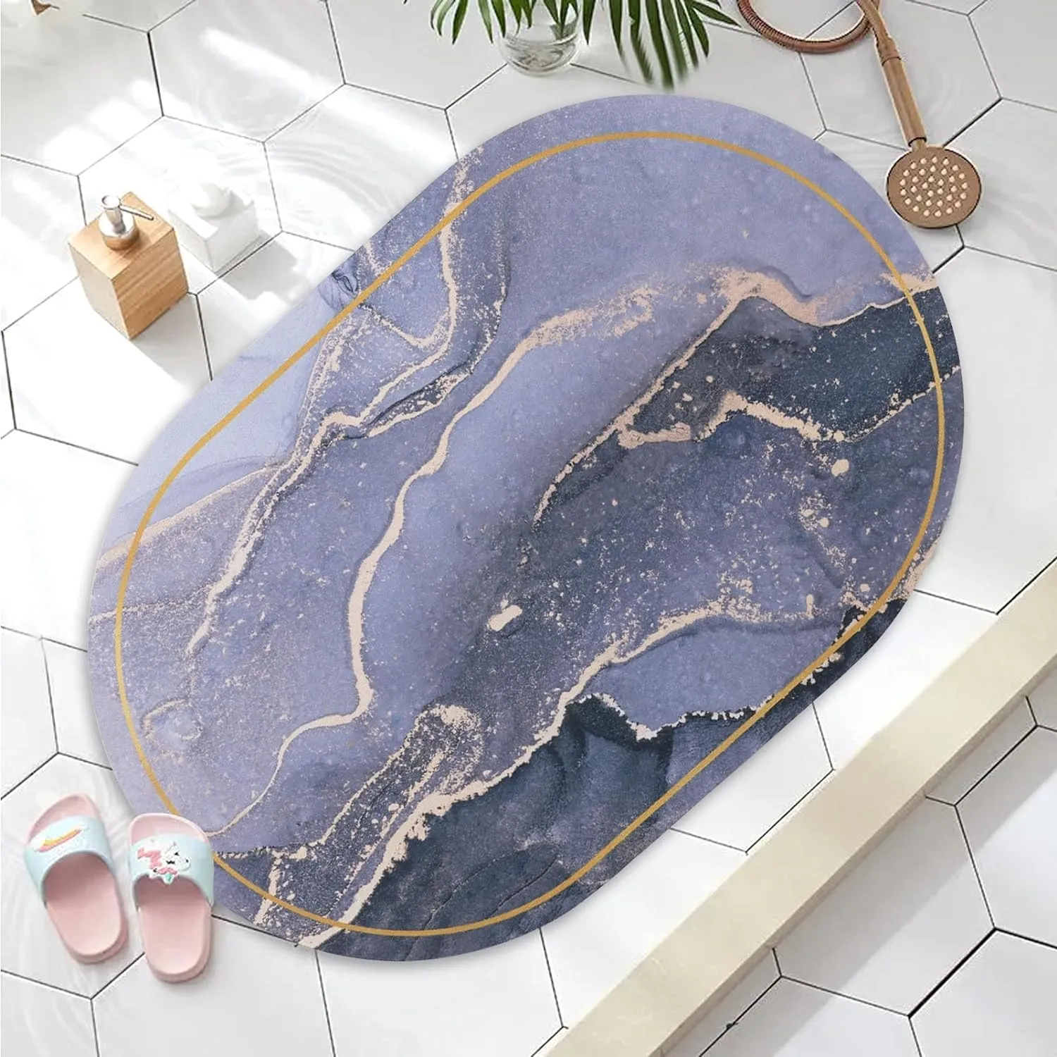 Kuber Industries Bath Mat | PVC Bathroom Mat | Shower Bath Mat | Floor Tub Mat | Diatom Mud Oval Mat | Anti-Skid Shower Bathroom Mat | CF-220815 |Pack of 3| Multi