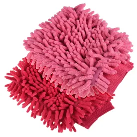 Kuber Industries Chenille Mitts|Microfiber Cleaning Gloves|Inside Waterproof Cloth Gloves|100 Gram Weighted Hand Duster|Chenille Gloves for Car|Glass|Pack of 2 (Pink & Dark)