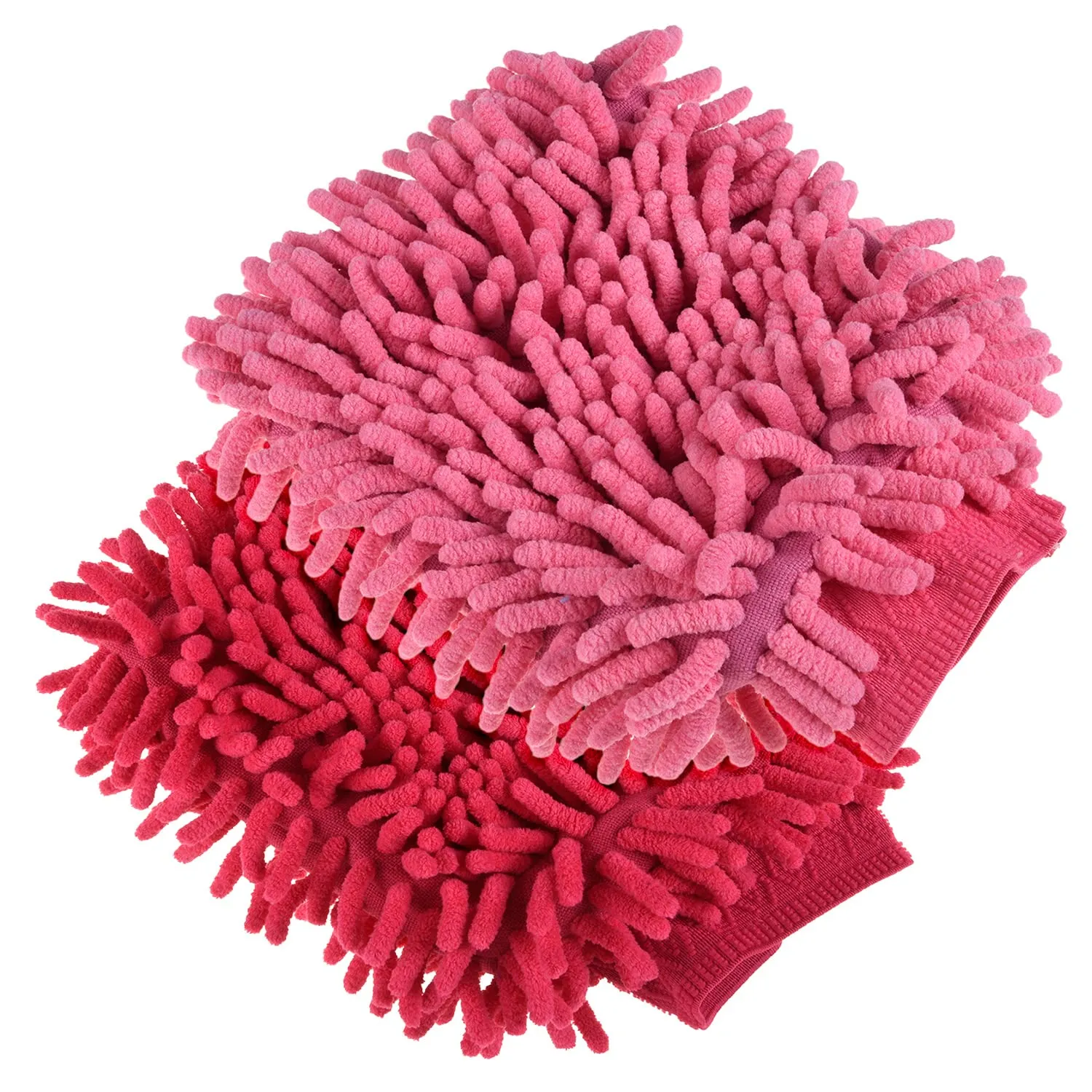 Kuber Industries Chenille Mitts|Microfiber Cleaning Gloves|Inside Waterproof Cloth Gloves|100 Gram Weighted Hand Duster|Chenille Gloves for Car|Glass|Pack of 2 (Pink & Dark)