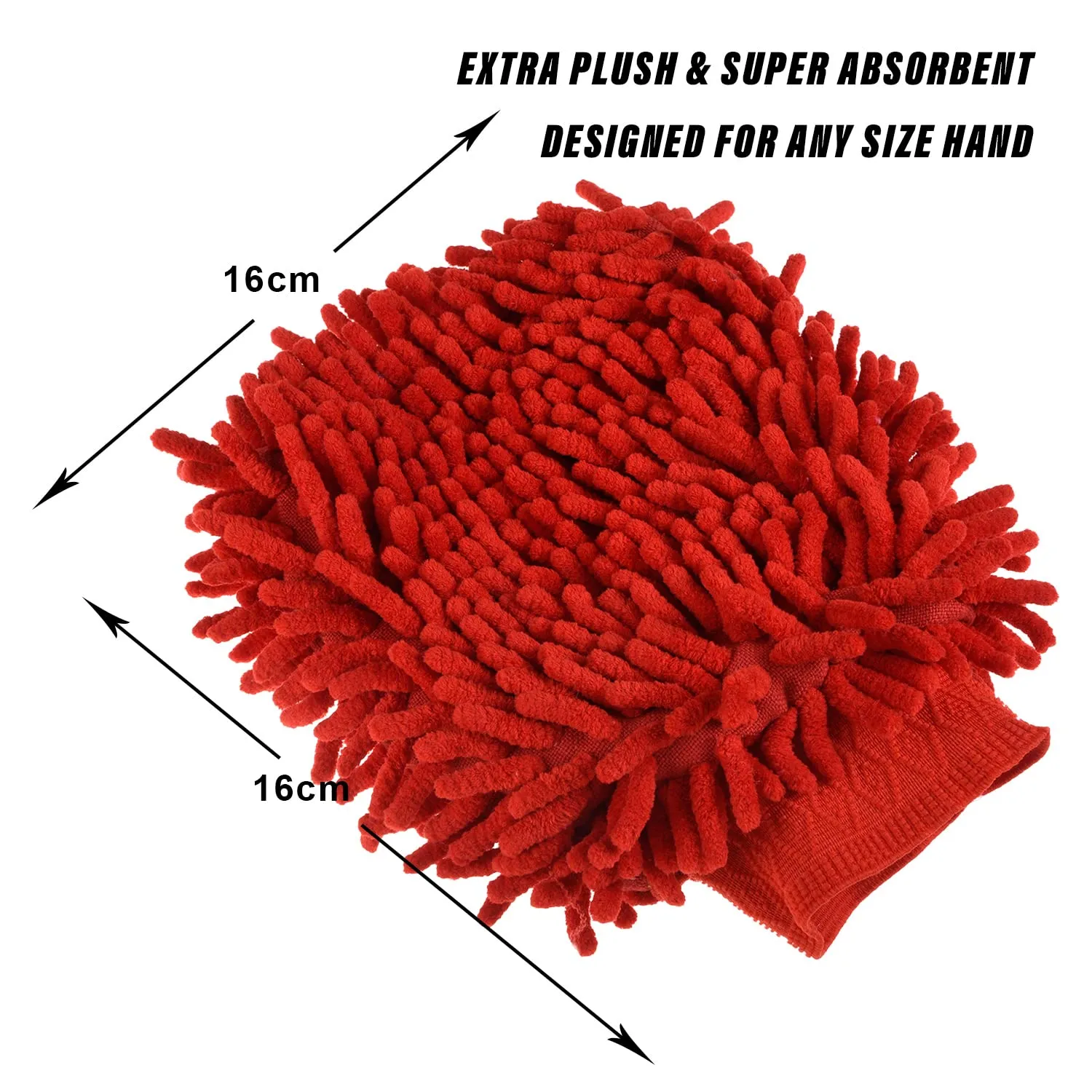 Kuber Industries Chenille Mitts|Microfiber Cleaning Gloves|Inside Waterproof Cloth Gloves|100 Gram Weighted Hand Duster|Chenille Gloves for Car|Glass|Pack of 3 (Red)