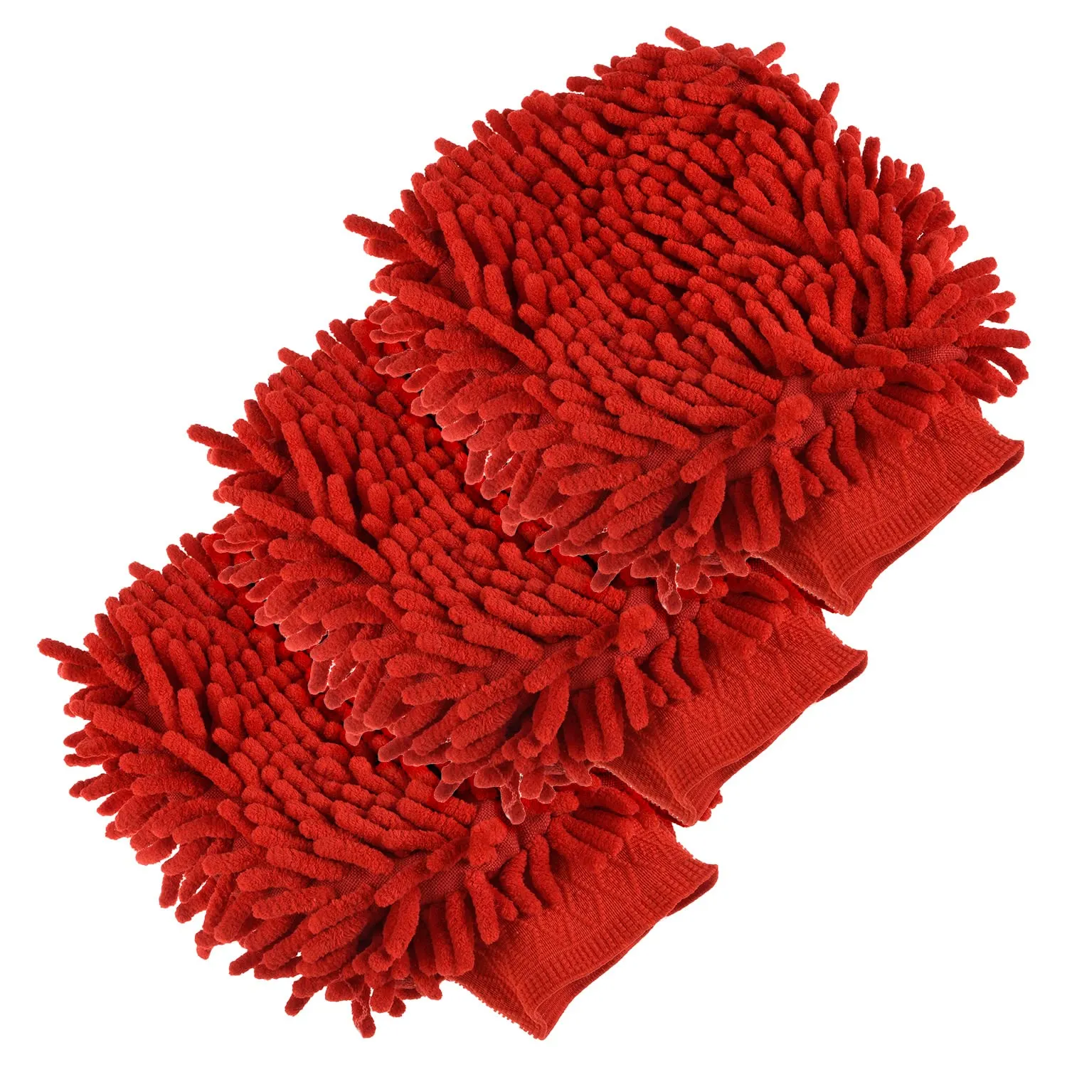 Kuber Industries Chenille Mitts|Microfiber Cleaning Gloves|Inside Waterproof Cloth Gloves|100 Gram Weighted Hand Duster|Chenille Gloves for Car|Glass|Pack of 3 (Red)