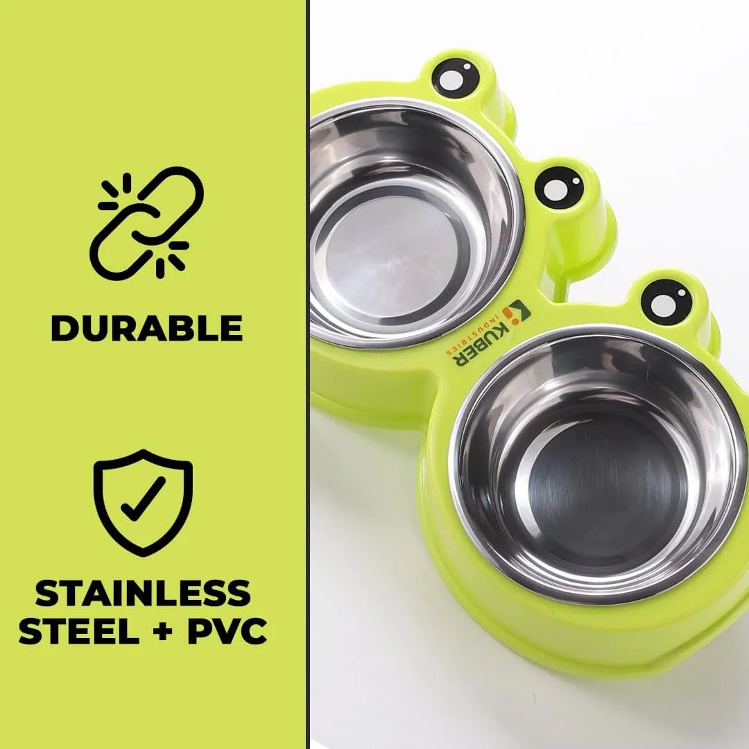 Kuber Industries Dog Food Bowl|Stainless Steel,PVC Material Dog Bowls|Non Slip,Durable,Sturdy,Non Toxic|Perfect Dog Accessories for Indoor & Outdoor Use|A1009G|Pack of 2|Green