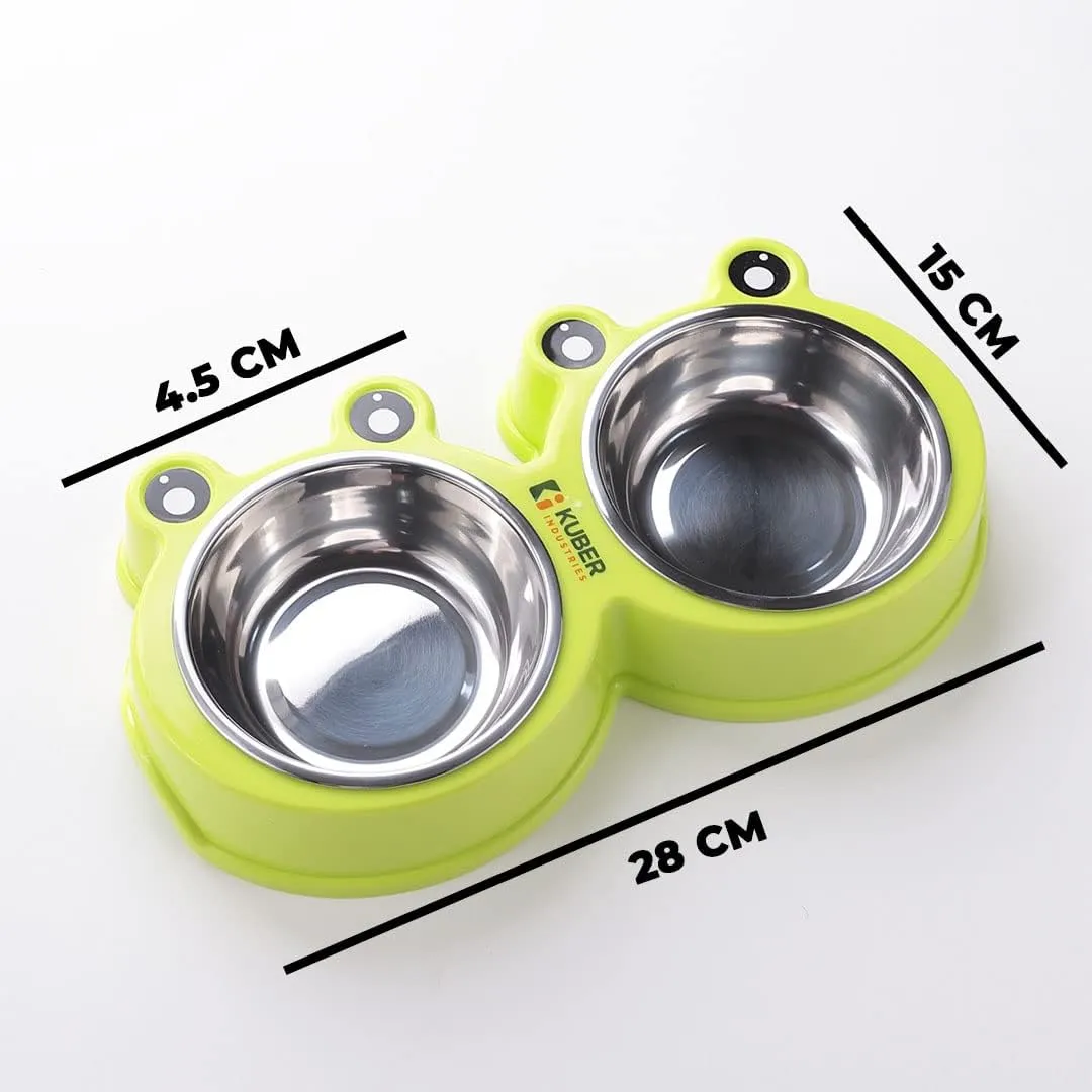 Kuber Industries Dog Food Bowl|Stainless Steel,PVC Material Dog Bowls|Non Slip,Durable,Sturdy,Non Toxic|Perfect Dog Accessories for Indoor & Outdoor Use|A1009G|Pack of 2|Green