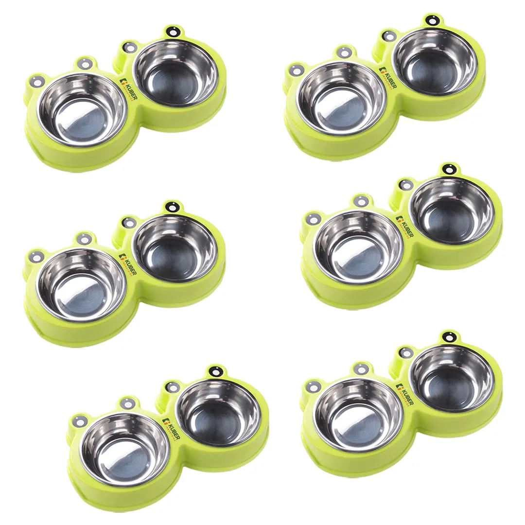 Kuber Industries Dog Food Bowl|Stainless Steel,PVC Material Dog Bowls|Non Slip,Durable,Sturdy,Non Toxic|Perfect Dog Accessories for Indoor & Outdoor Use|A1009G|Pack of 6|Green